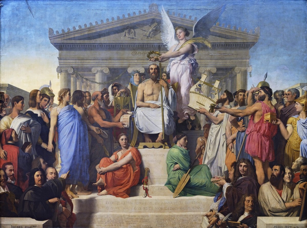 ‘De apotheose van Homerus’, olieverfschilderij door Jean-Auguste Dominique Ingres uit 1827 verbeelding verhalen