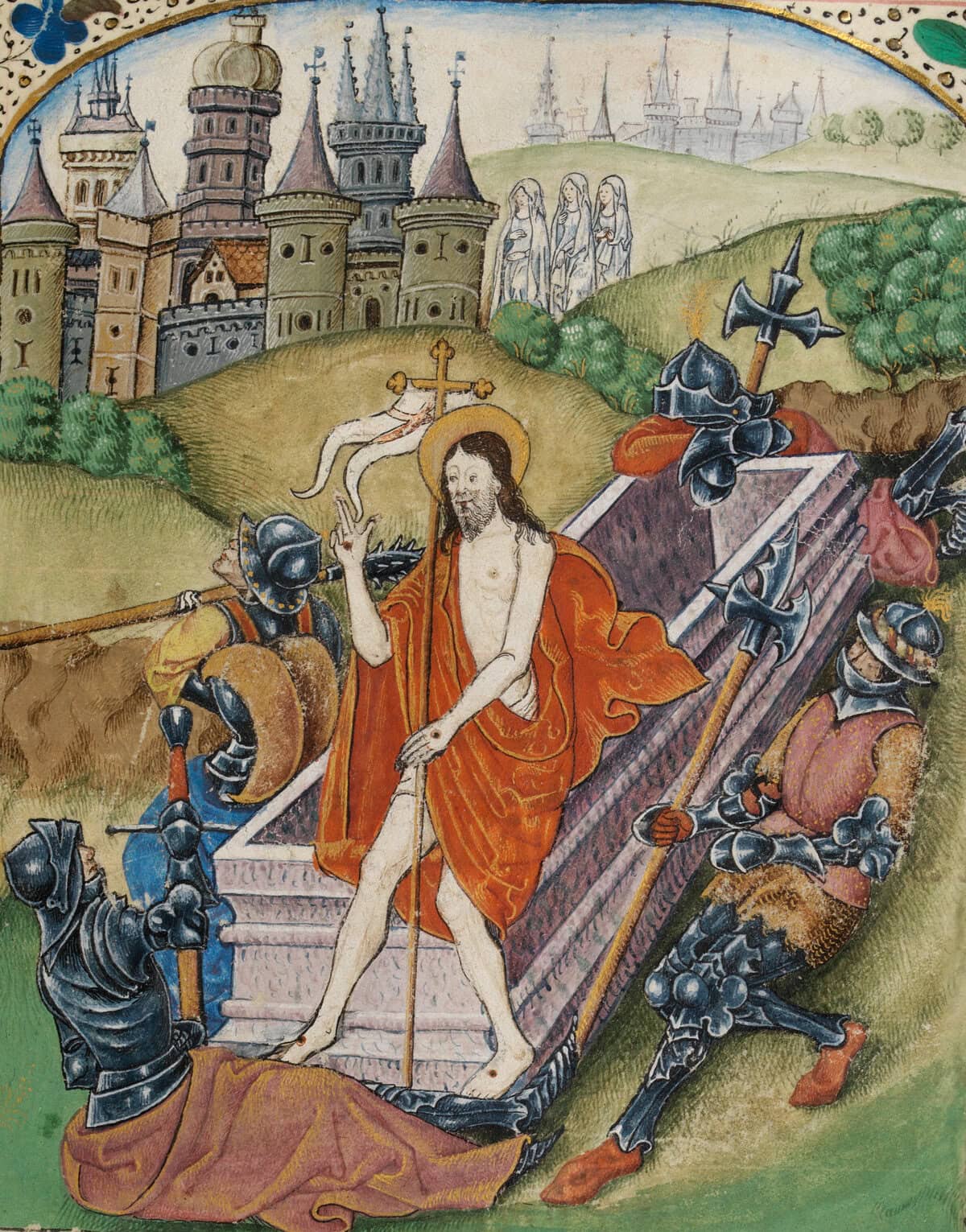 De wederopstanding van Christus uit de ‘Vaux Passional’, een middeleeuws Frans manuscript uit ca. 1503