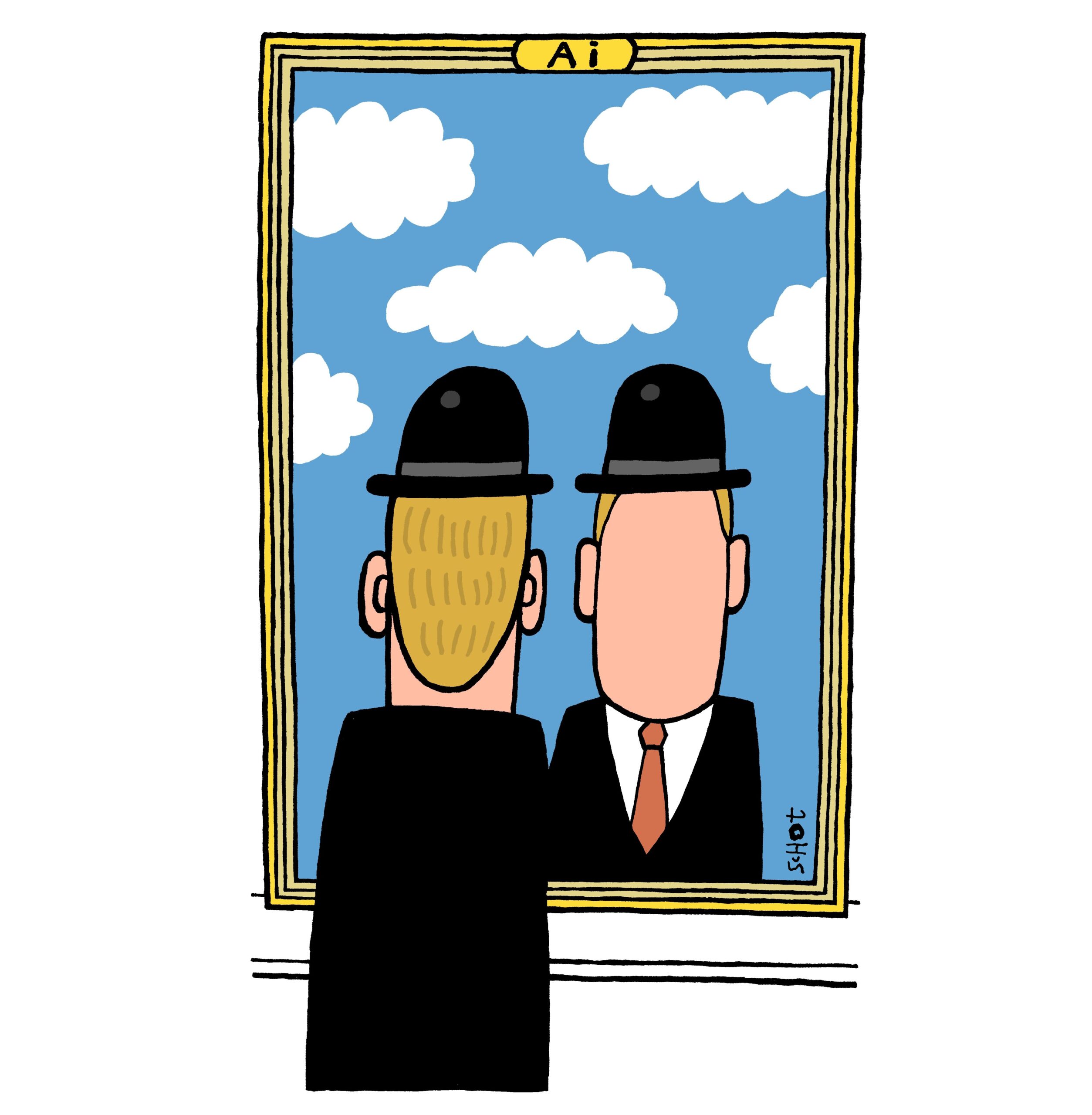 digitale dubbelgangers man met hoed voor de spiegel