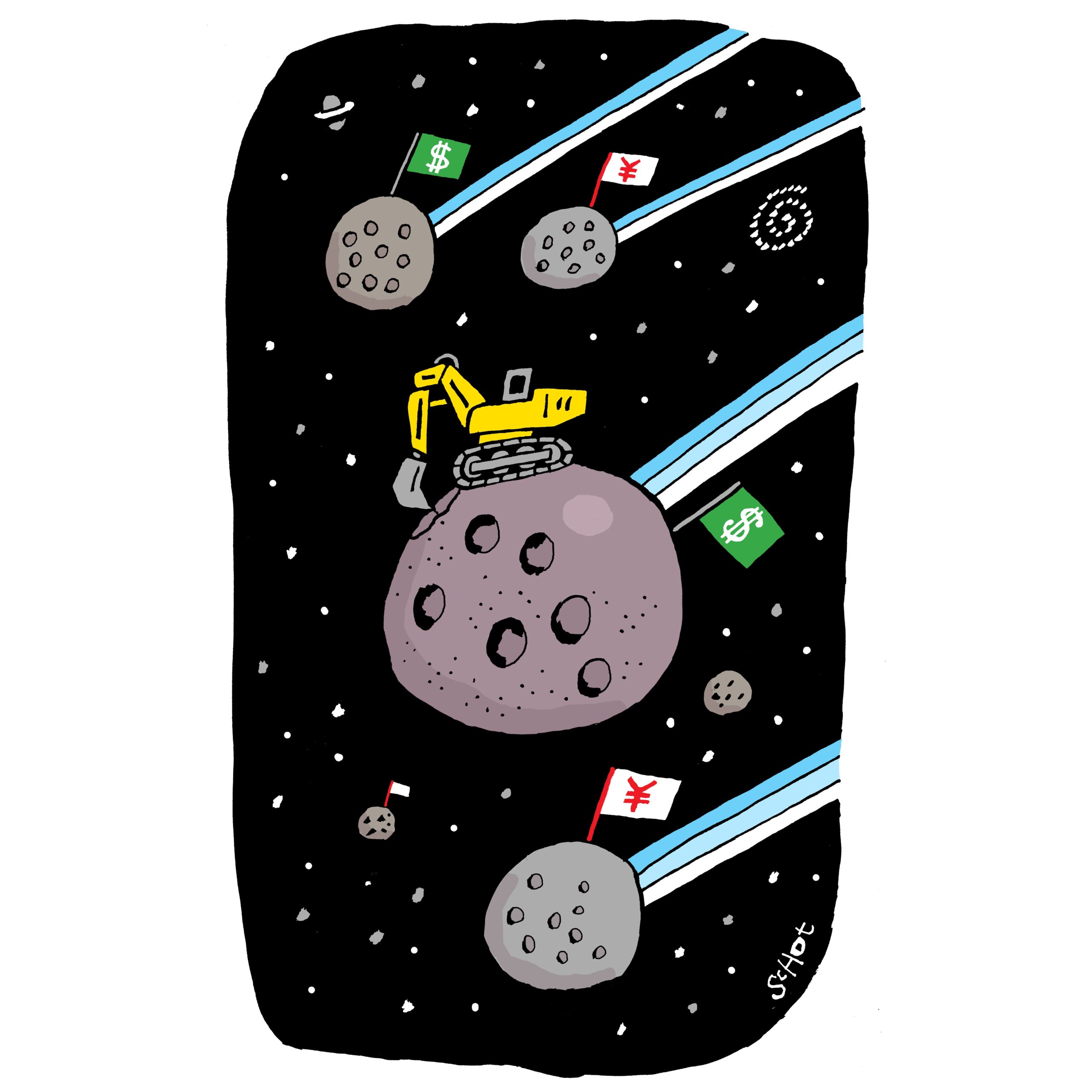 maan asteroïden hemellichamen eigendom nationalisatie grondstoffen delven