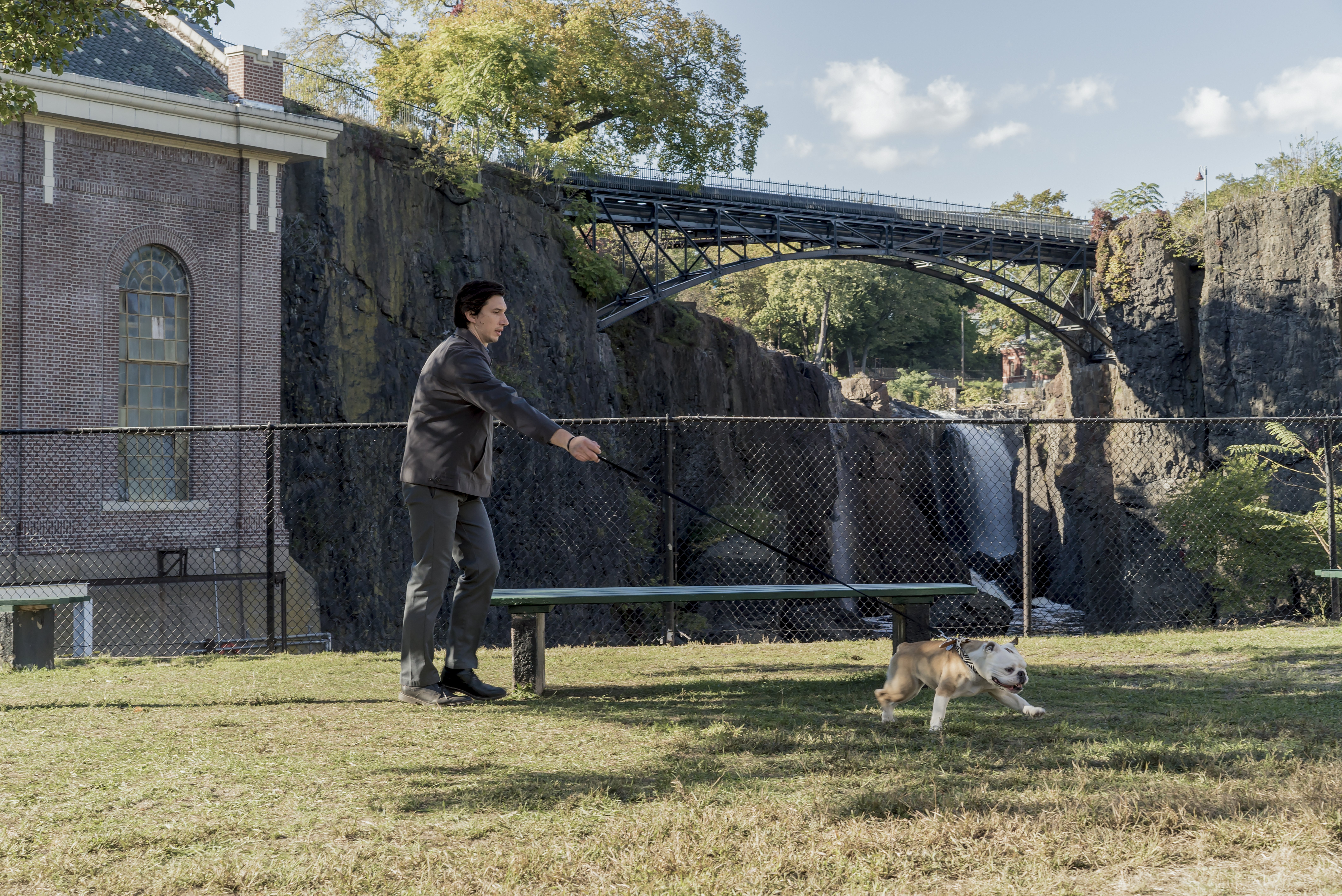 Paterson Adam Driver met hond aan hondenriem