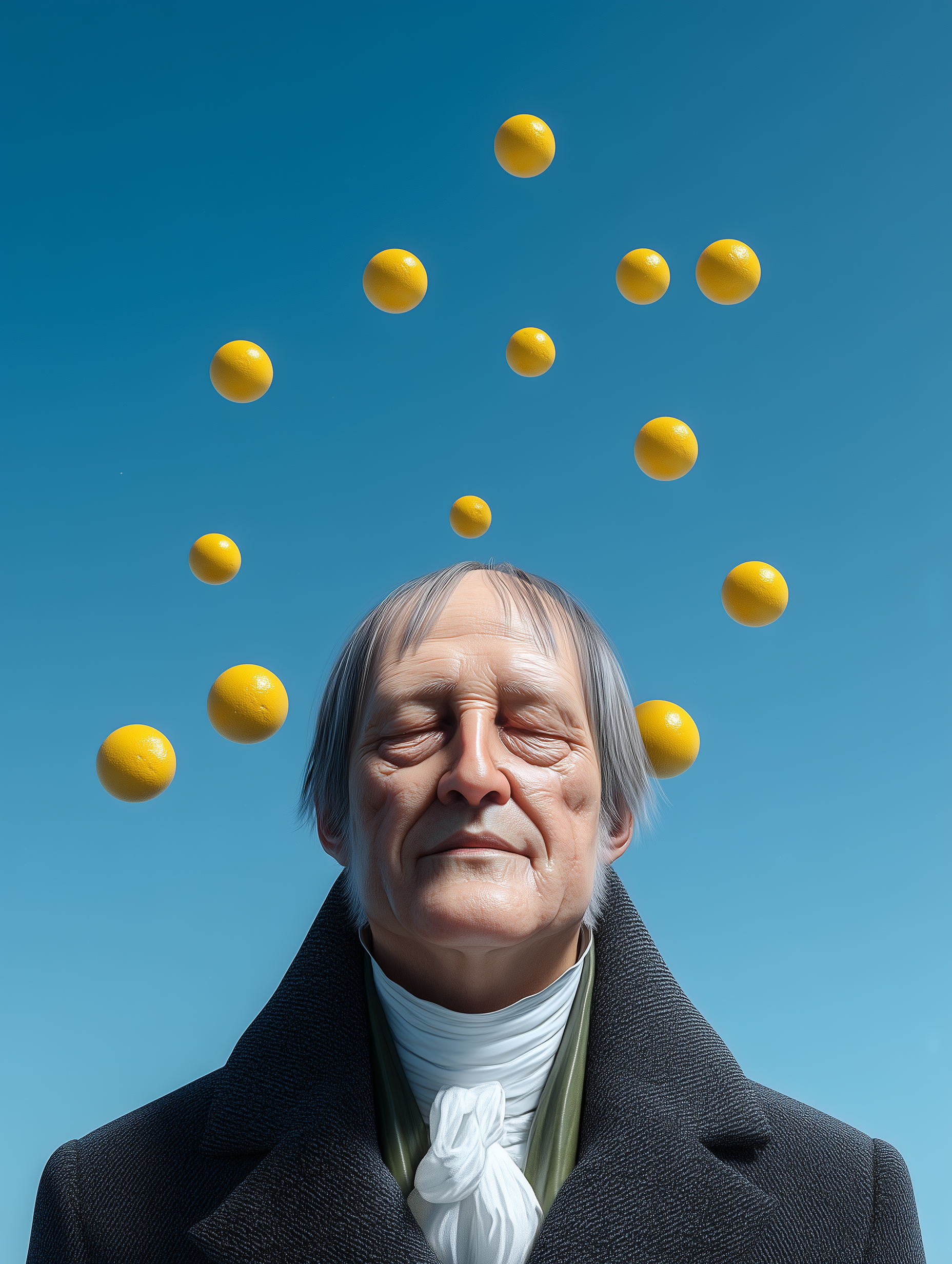 filosoof Georg Wilhelm Friedrich Hegel in spoedcursus geest met gele ballen