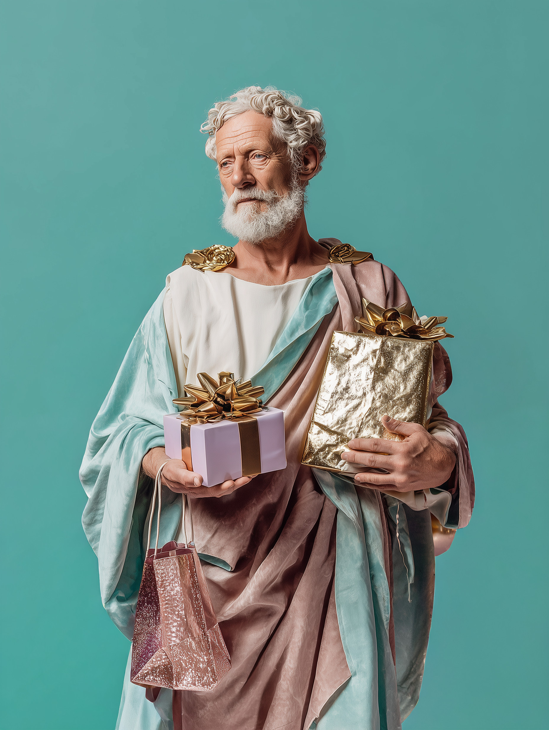 De Romeinse filosoof Seneca met cadeaus in zijn armen
