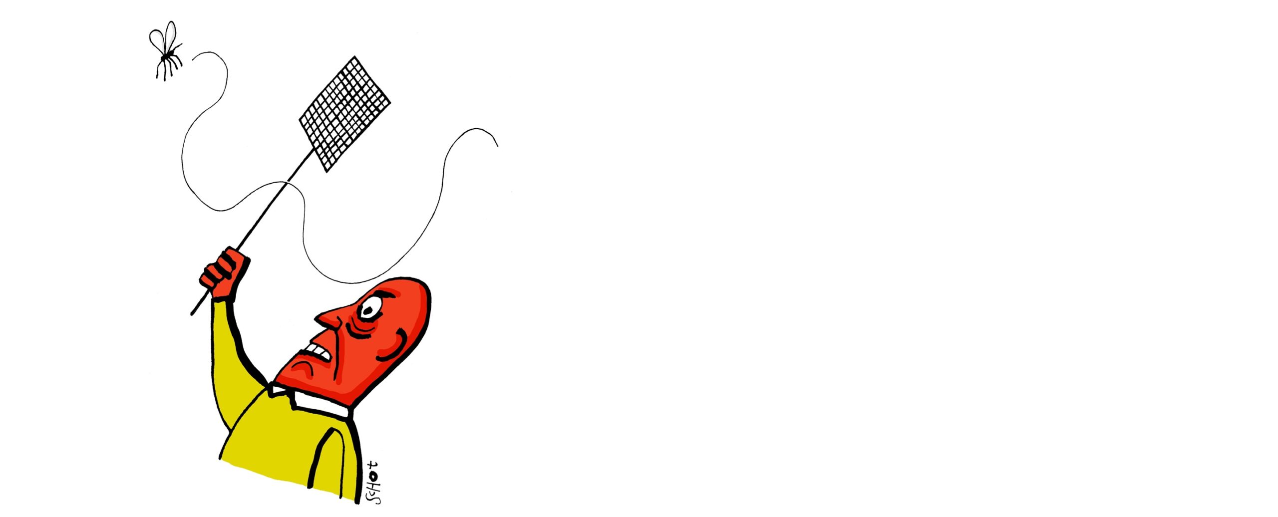 boze man met vliegenmepper en mug