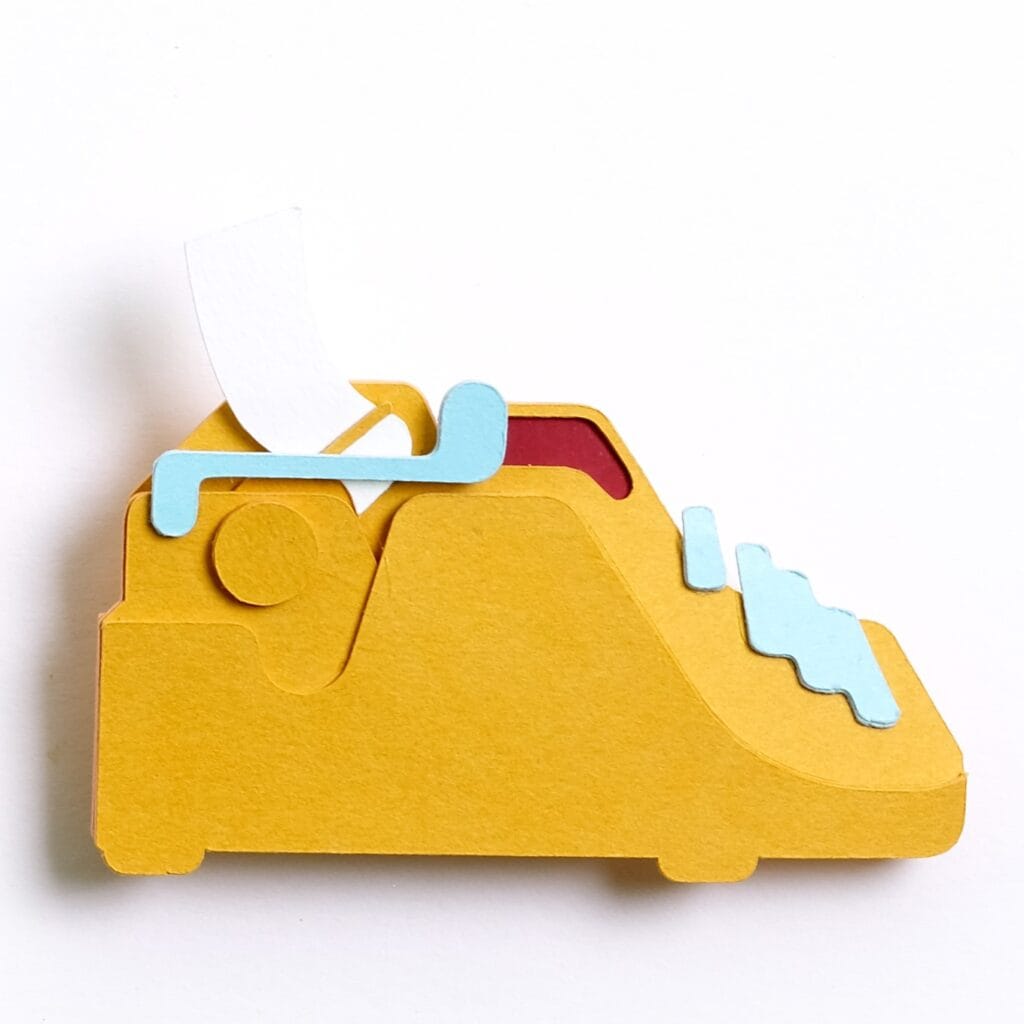 illustratie van een typemachine voor een historisch profiel over Simone de Beauvoir