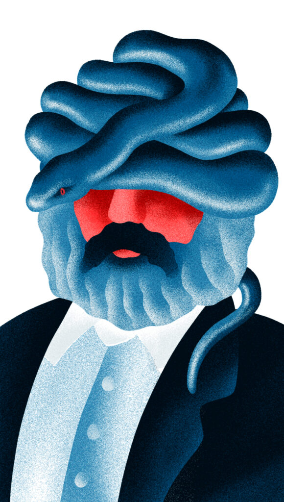Karl Marx met een slang op zijn hoofd spoedcursus gevaarlijke ideeën