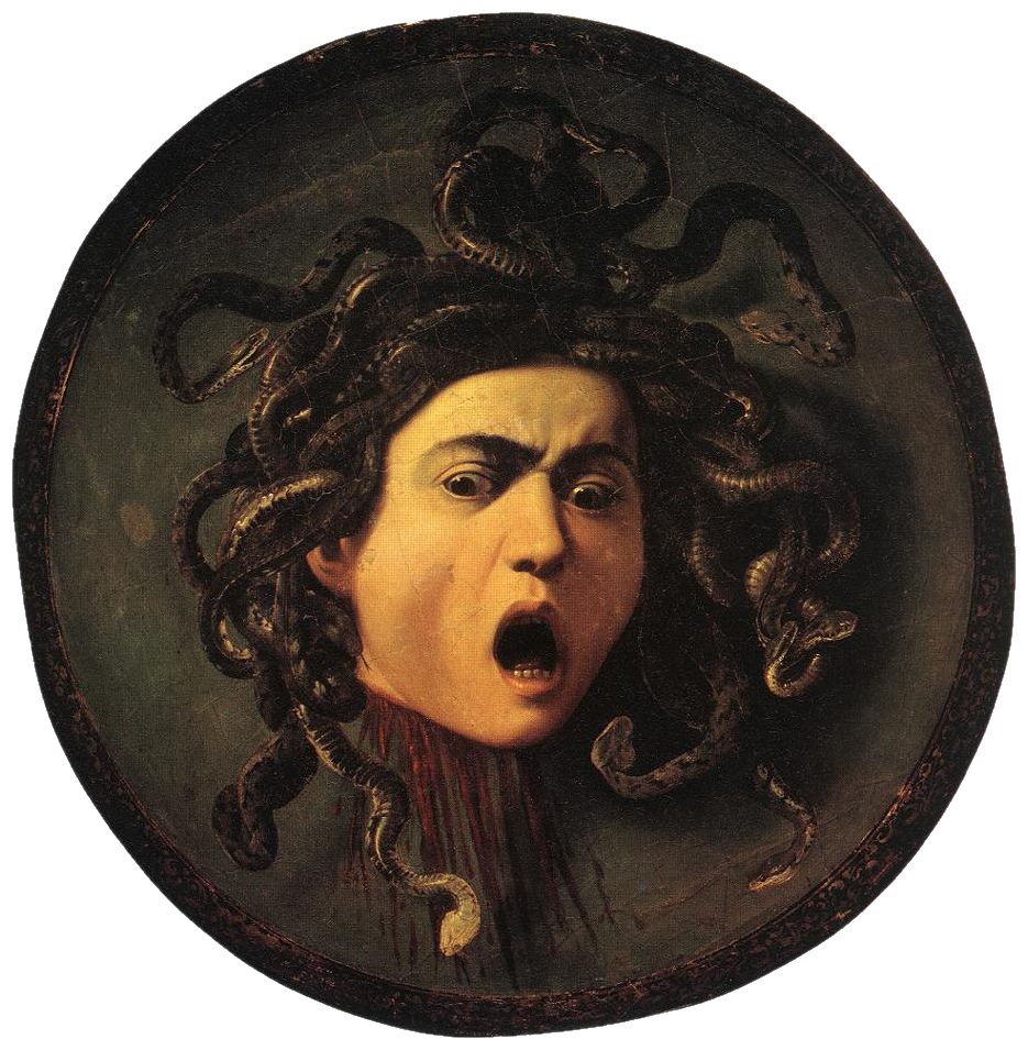 ‘Het hoofd van Medusa’, olieverfschilderij op een houten schild door Caravaggio uit ca. 1597