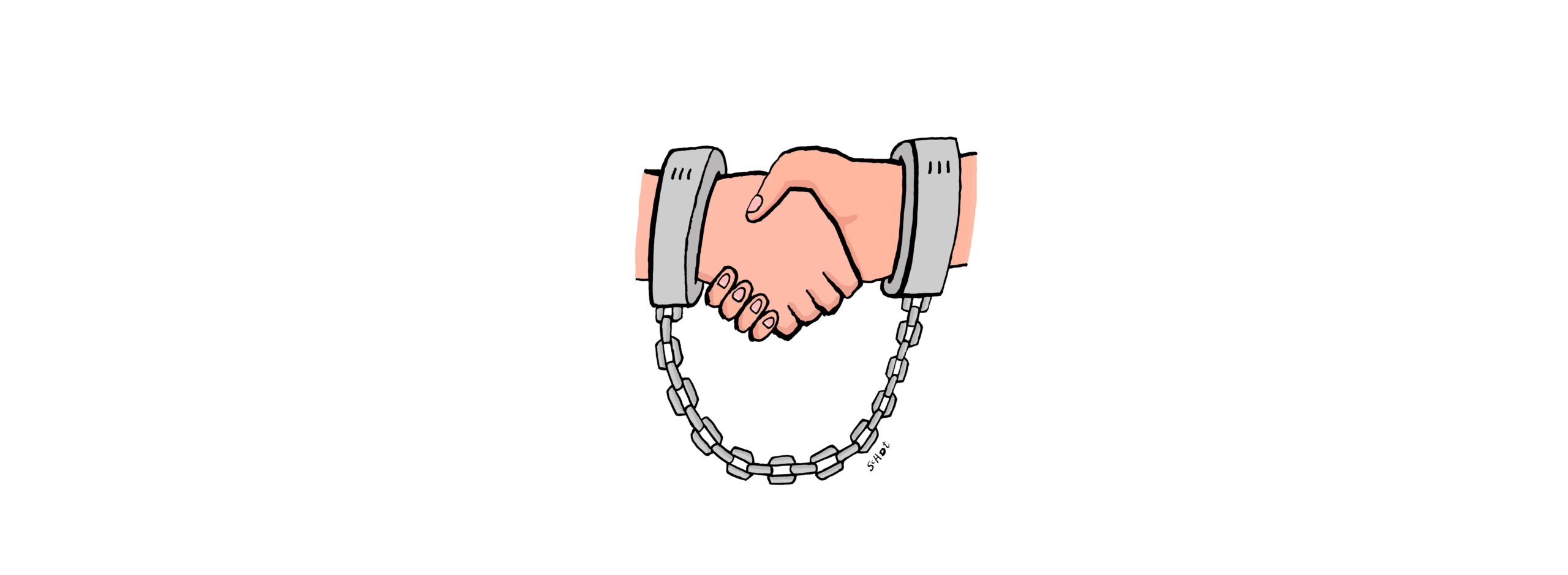 een handdruk tussen twee handen de aan elkaar geboeid zijn trouw blijven
